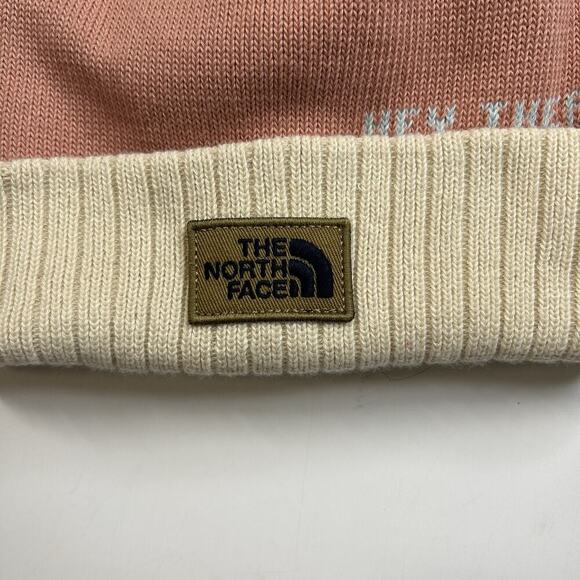 The North Face Pom Pom Beanie Hat Pink Clay One Size Recycling Winter - Picture 3 of 6